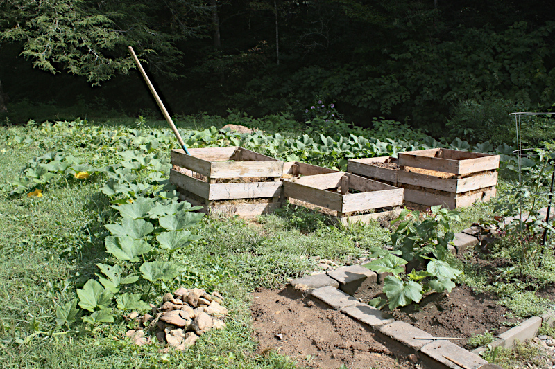 Compost bins in transition.