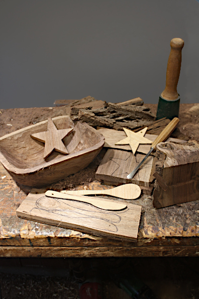 Hollowed out bowl and smaller 
		pieces from red section.