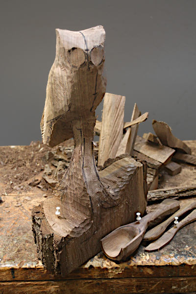 Roughed out owl and utensils from white section.