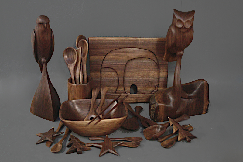 Various Carvings From a Walnut Log