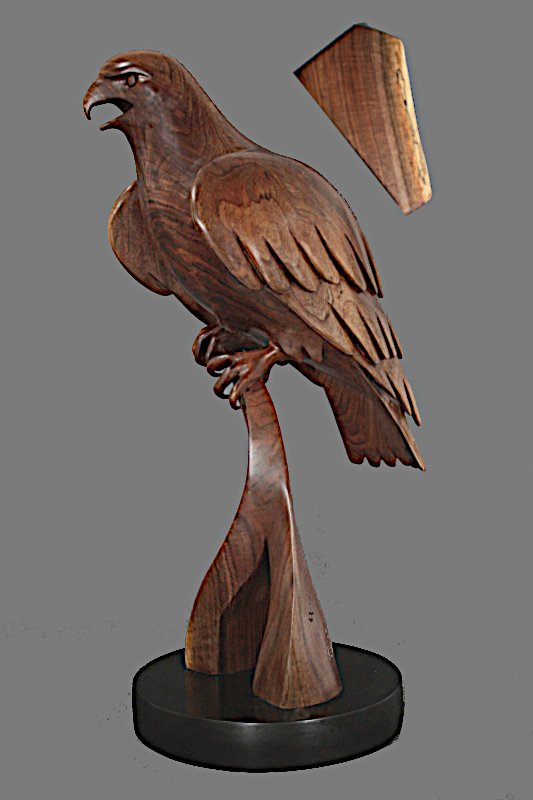 Walnut Hawk and Bookends Sculpture